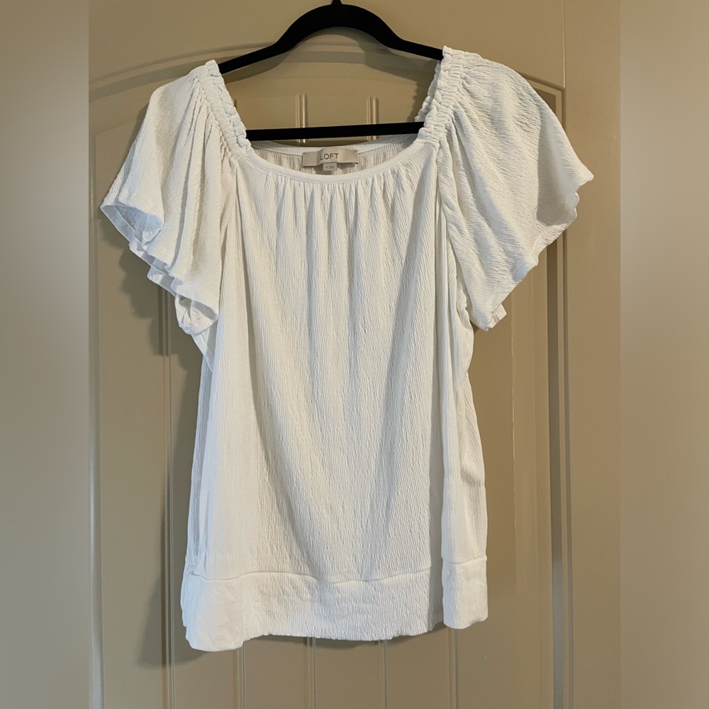 White Textured Flutter Sleeve Top